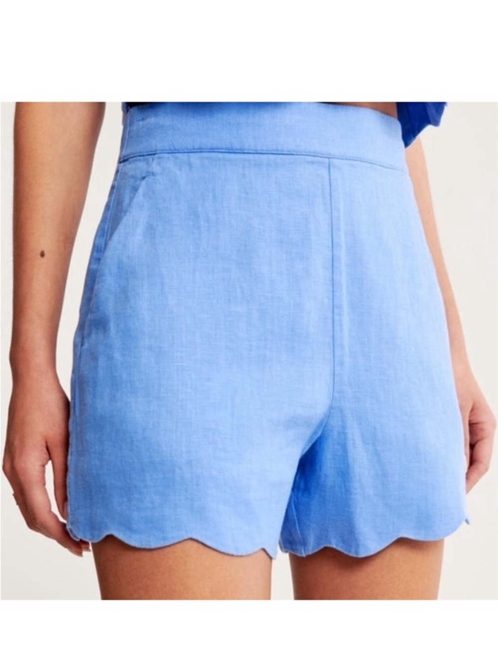 Abercrombie & Fitch Light Blue Scallop Hem Shorts Linen Size 29